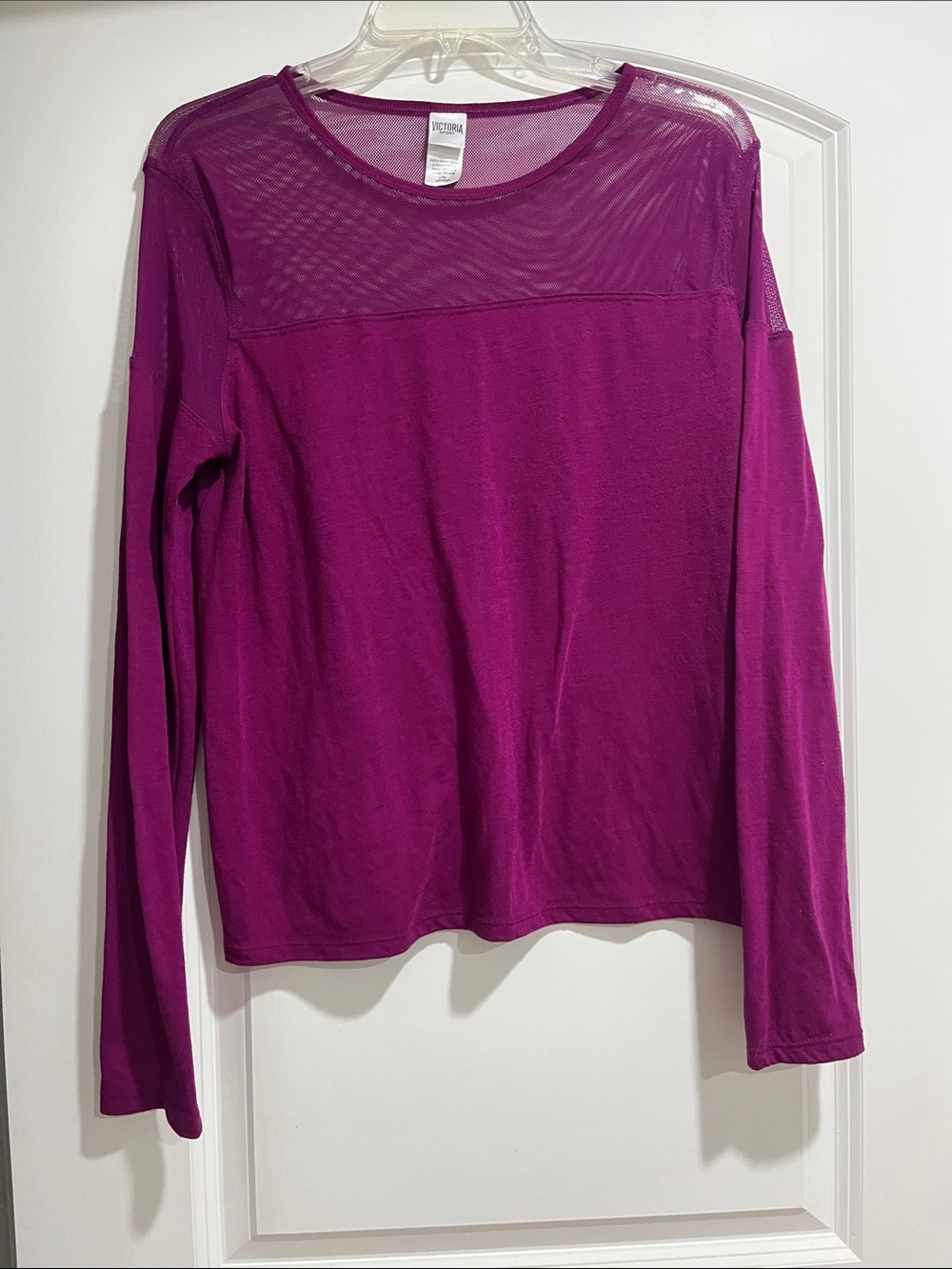 Victoria's Secret Magenta Long Sleeve Mesh Yoke Top